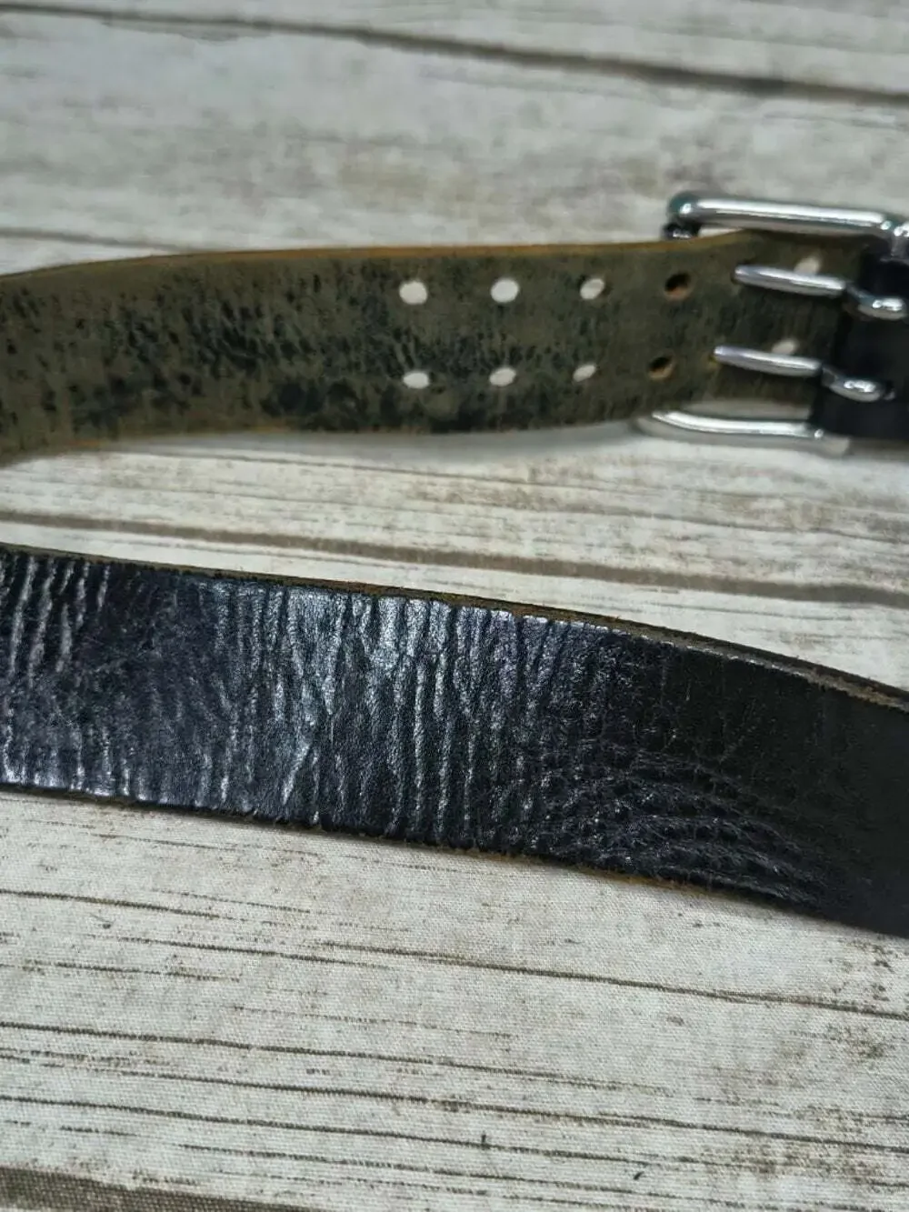 Apache Men's Vintage Black Leather Double Prong Belt Size 36